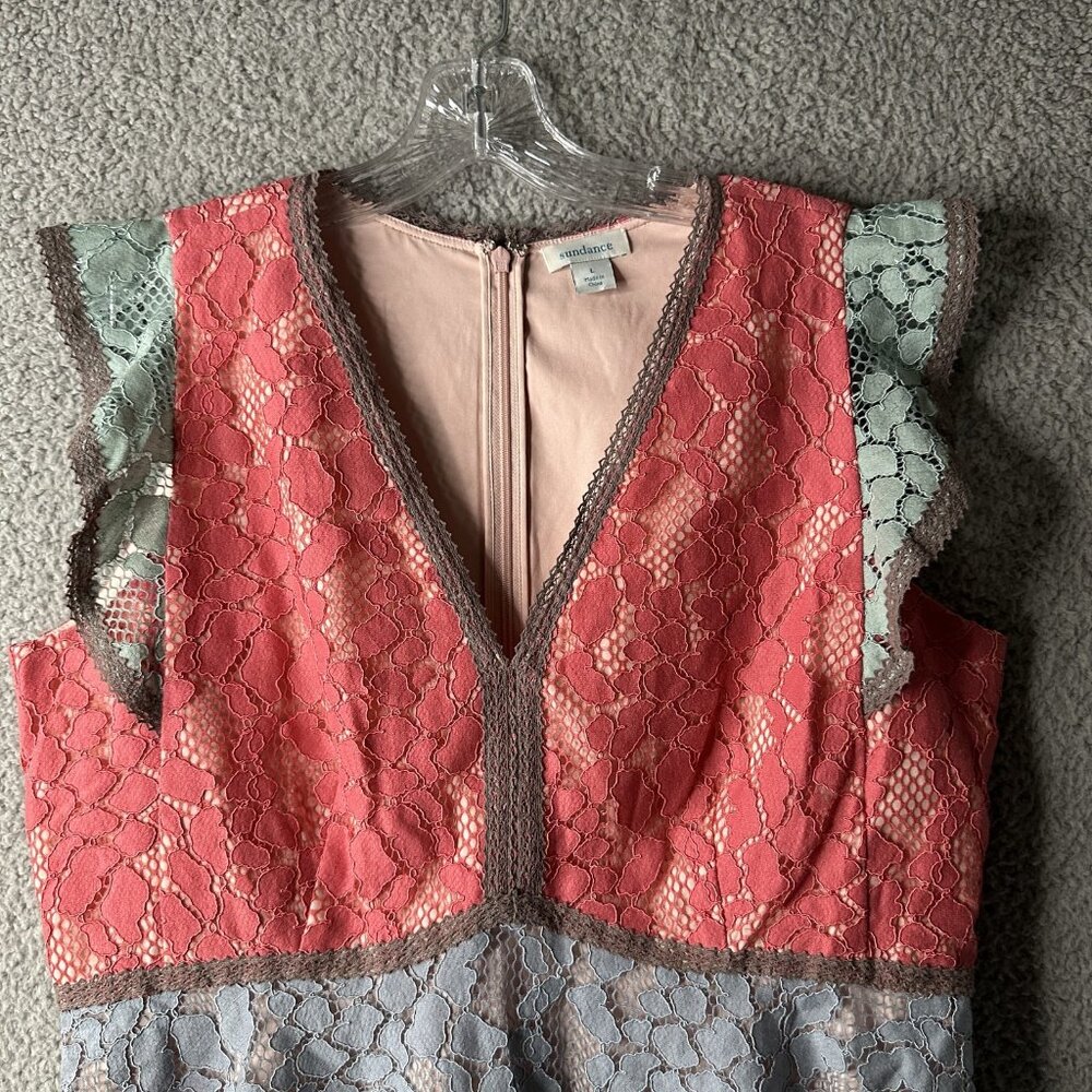 Sundance Coral Pink and Light Blue Lace Peplum Blouse - Picture 3 of 9